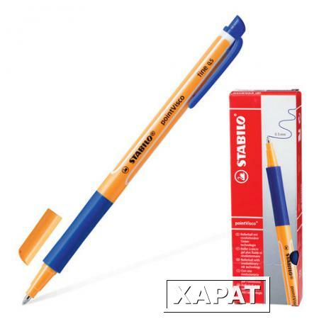 Фото Ручка гелевая STABILO "PointVisco", корпус сине-оранжевый, толщина письма 0,5 мм, синяя