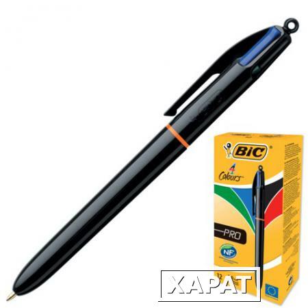 Фото Ручка шариковая BIC автоматическая "4 Colours Pro" (Франция), 4 цвета, корпус черный, 0,4 мм, синий, черный, красный, зеленый