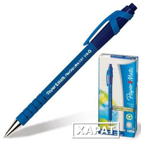 Фото Ручка шариковая PAPER MATE автоматическая "Flexgrip Ultra RT", корпус синий, толщина письма 0,8 мм, синяя