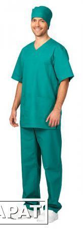 Фото Комплект мужской хирурга цв. зеленый/куртка, брюки, головной убор