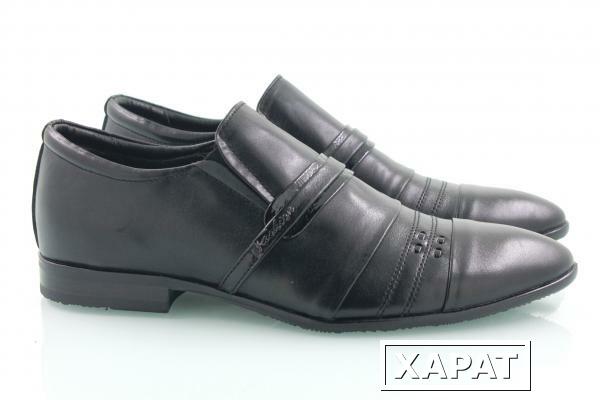 Фото Кожаные черные мужские туфли на резинках декор М-4