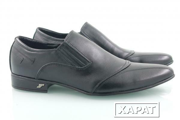 Фото Кожаные черные мужские туфли на резинках строчка T-16