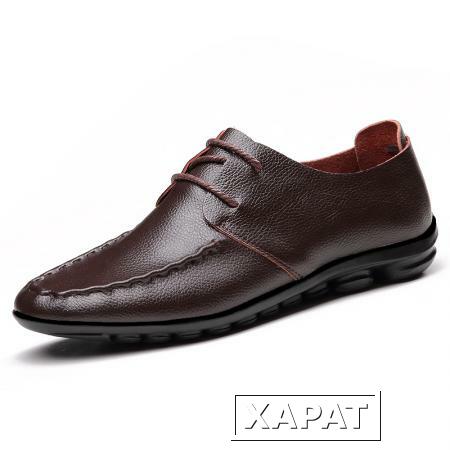 Фото Новая Мужская повседневная обувь Мужская кожаный ремешок Великобритании бизнес кожа вождения Дуг обуви дышащий мужская обувь