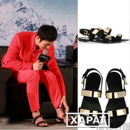 Фото Хуан Сяомин GZ Сандалии мужские летние тенденции обувь заклепки Сандалии мужские Металлические блестки римские сандалии