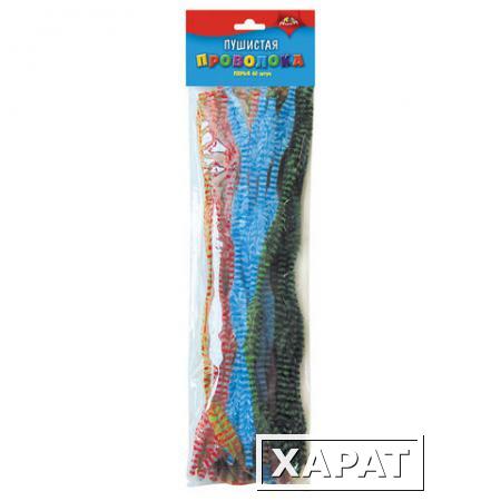 Фото Проволока синельная для творчества "Пушистая", перья двухцветные фигурные, 40 штук, 30 см, ассорти