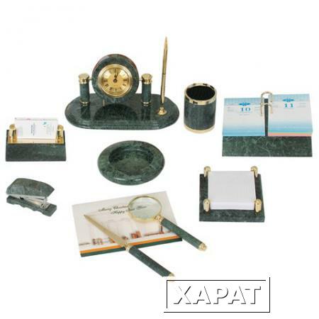 Фото Набор GALANT настольный из мрамора, 9 предметов, зеленый мрамор, часы, степлер