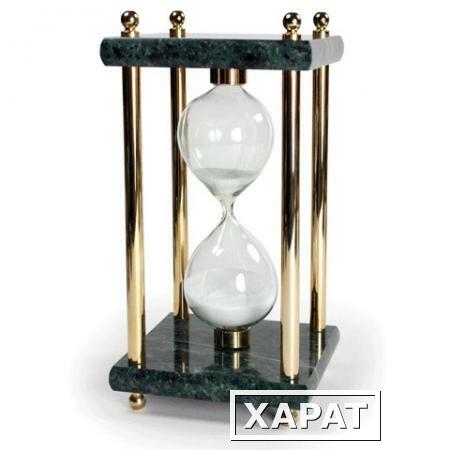Фото Песочные часы GALANT на 15 минут, зеленый мрамор с золотистой отделкой