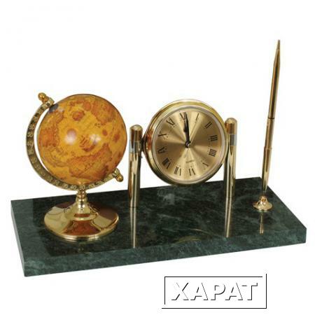 Фото Часы на подставке из мрамора GALANT, с глобусом и шариковой ручкой
