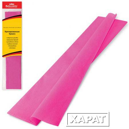 Фото Цветная бумага крепированная BRAUBERG (БРАУБЕРГ), стандарт, растяжение до 65%, 25 г/м2, европодвес, розовая, 50х200 см