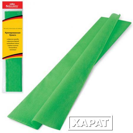 Фото Цветная бумага крепированная BRAUBERG (БРАУБЕРГ), стандарт, растяжение до 65%, 25 г/м2, европодвес, зеленая, 50х200 см