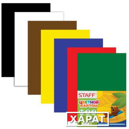 Фото Цветной картон, А4, 7 листов, 7 цветов, STAFF, 200х283 мм