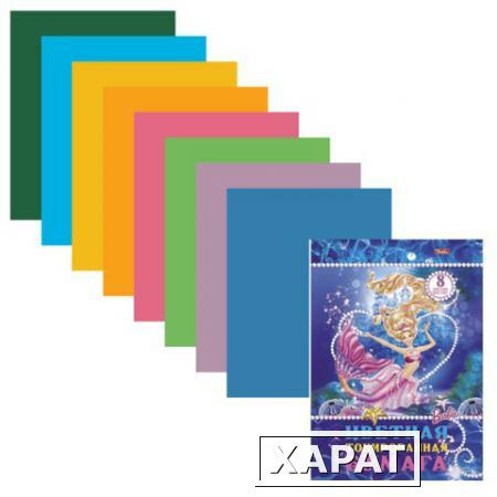 Фото Цветная бумага, А4, тонированная, 8 листов, 8 цветов, HATBER, "Барби" ("Barbie"), 210х297 мм