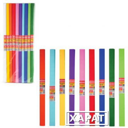 Фото Цветная бумага крепированная BRAUBERG (БРАУБЕРГ), комплект 200 рулонов, 10 цветов, ассорти, плотная, 32 г/м, 50х250 см