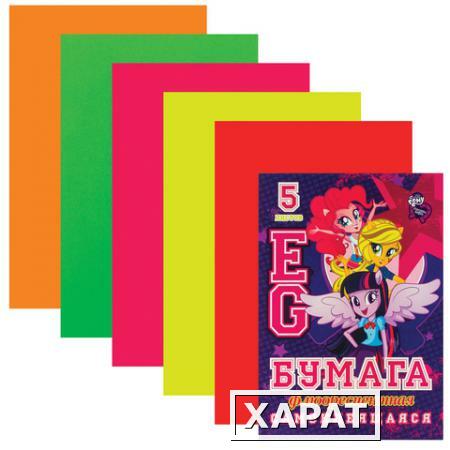 Фото Цветная бумага, А4, самоклеящаяся флуоресцентная, 5 листов, 5 цветов, HATBER, "Девочки", 194х280 мм