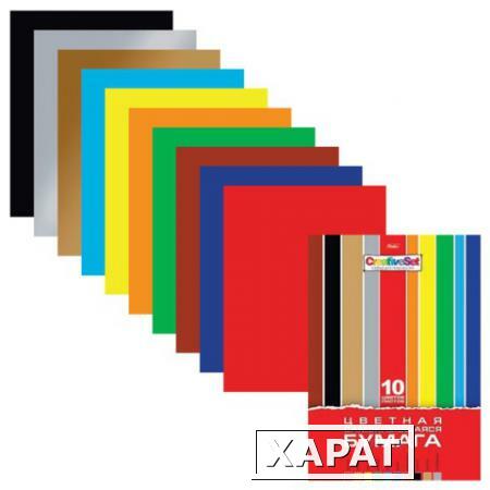 Фото Цветная бумага, А4, самоклеящаяся, 10 листов, 10 цветов, HATBER, "Creative", 194х280 мм