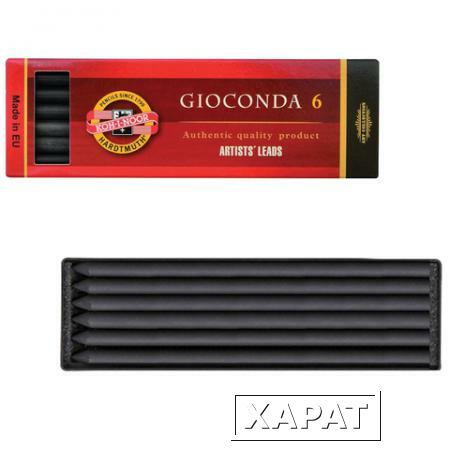 Фото Уголь искусственный для рисования KOH-I-NOOR, набор 6 шт., "Gioconda", средней мягкости, заточенный, пластиковая коробка