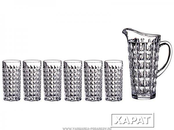Фото Набор для сока даймонд 7 пр.: кувшин+6 стаканов 1250/260 мл.высота 27/15 см.