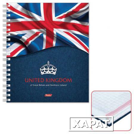 Фото Тетрадь 120 л., HATBER, 7БЦ, 4-х цветная, гребень, клетка, "Британский флаг"