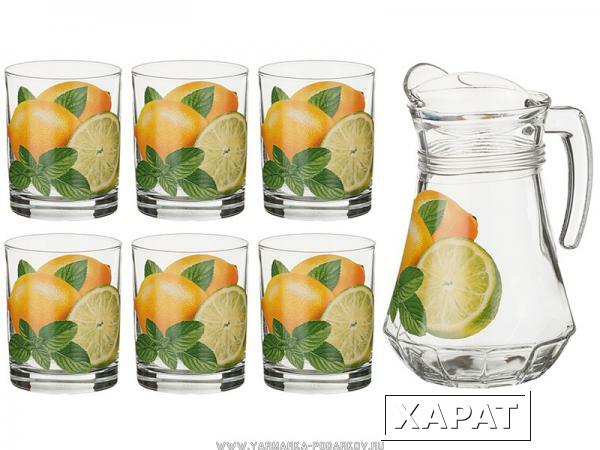 Фото Набор для сока лимоны 7 пр.:кувшин+6 стаканов 1450/210 мл.