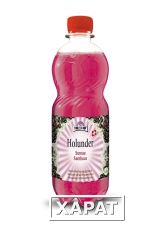 Фото Натуральный безалкогольный газированный напиток на основе экстракта цветков и ягод бузины, собранных вручную Holderhof Holunder BIO, 500 мл