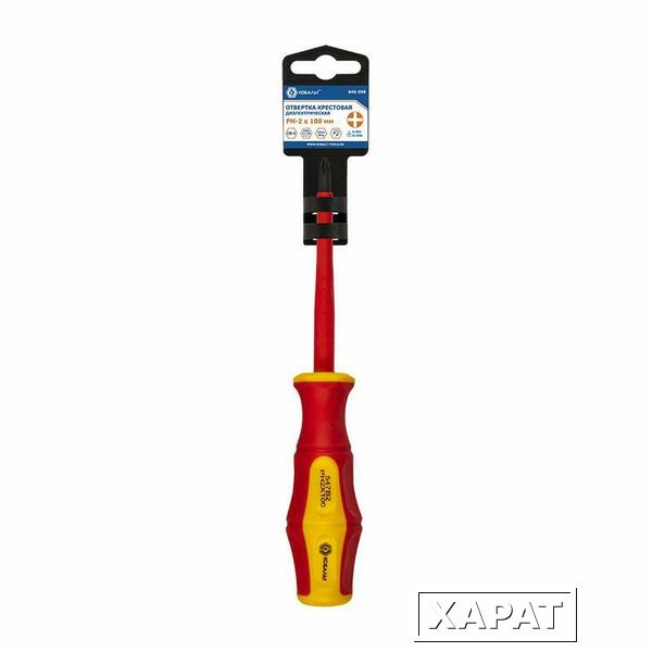 Фото Отвертка диэлектрическая КОБАЛЬТ Ultra Grip PH-2 х 100 мм CR-V, двухкомпонентная рукоятка (1 шт.) подвес (Арт. 646-508)