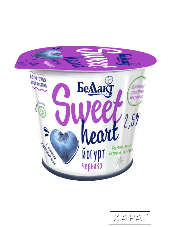 Фото Йогурт двухслойный Sweet heart черника 2,5% 150г стакан