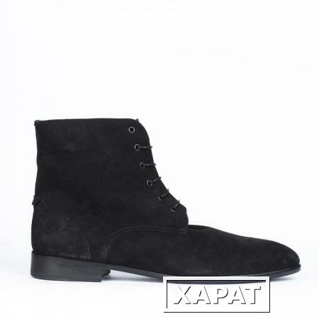 Фото CORSOCOMO Замшевые ботинки черного цвета с мехом на шнуровке