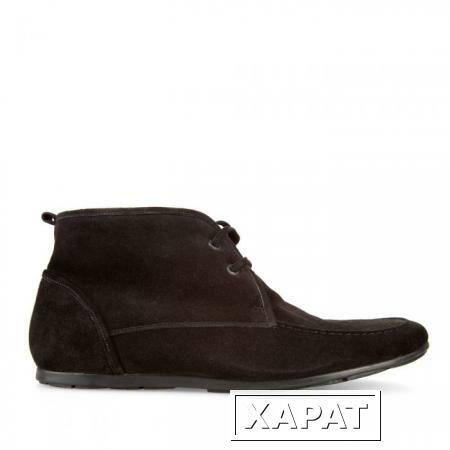 Фото CORSOCOMO Замшевые ботинки на меху черного цвета со шнуровкой