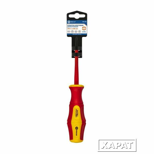 Фото Отвертка диэлектрическая КОБАЛЬТ Ultra Grip PH-1 х 80 мм CR-V, двухкомпонентная рукоятка ( (646-492)