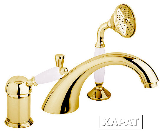 Фото Смеситель Cezares ELITE-BVDM-03/24-Bi для ванны, золото, ручка белая