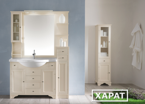 Фото EBAN Eleonora Modular  Комплект мебели, с зеркалом со шкафчиком слева и светильником, полки справа,