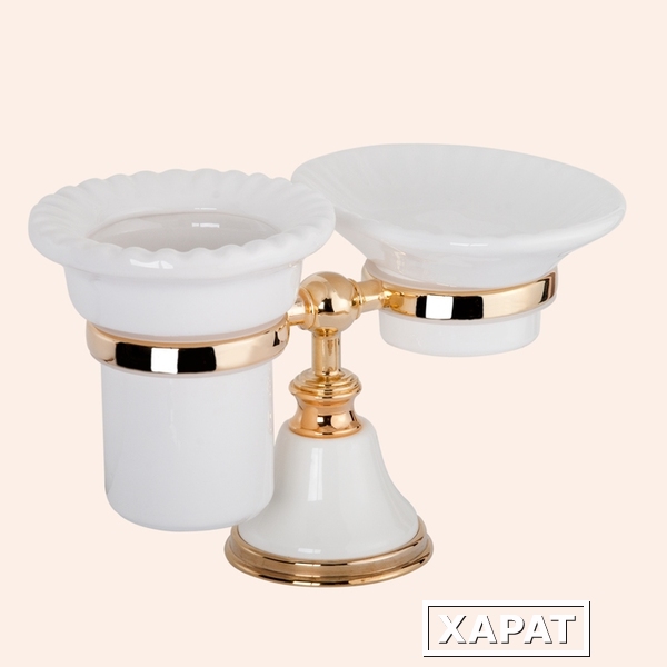 Фото TW Harmony 141, настольный держатель с мыльницей и стаканом, керамика (бел), цвет: белый/золото