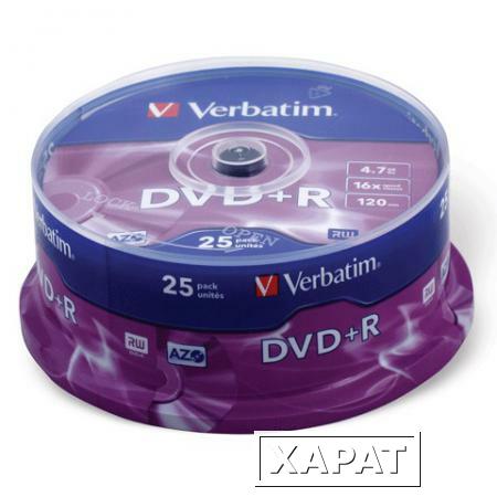 Фото Диск DVD+R (плюс) VERBATIM, 4,7 Gb, 16x, 25 шт., Cake Box