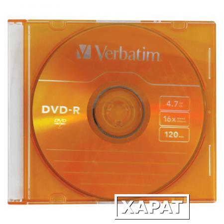 Фото Диск DVD-R (минус) VERBATIM, 4,7 Gb, 16x, Colour Slim Case