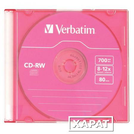 Фото Диск CD-RW VERBATIM, 700 Mb, 8х-12х, Colour Slim Case