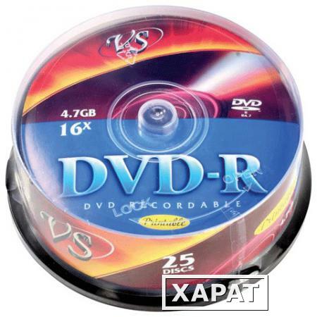 Фото Диски DVD-R VS, 4,7 Gb, 16x, 25 шт., Cake Box, с поверхностью для печати