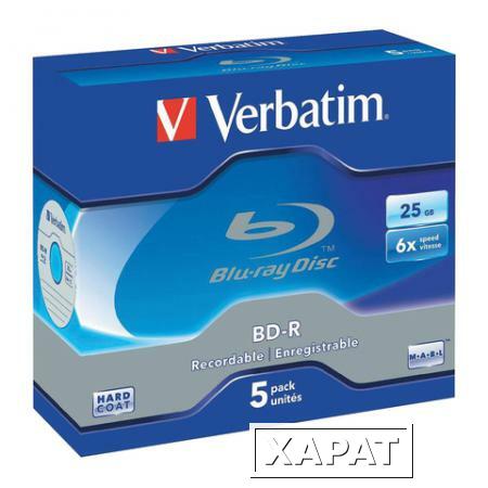 Фото Диски BD-R (Blu-ray) VERBATIM, 25 Gb, 6x, комплект 5 шт., Jewel Case