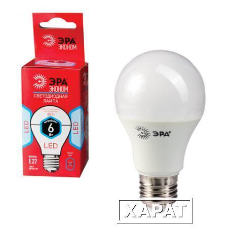 Фото Лампа светодиодная ЭРА, 6 (40) Вт, цоколь E27, грушевидная, холодный белый свет, 25000 ч., LED smdA60-6w-840-E27ECO