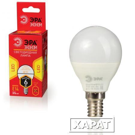 Фото Лампа светодиодная ЭРА, 6 (40) Вт, цоколь E14, шар, теплый белый свет, 25000 ч., LED smdР45-6w-827-E14ECO