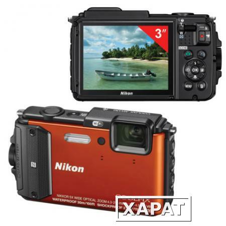 Фото Фотоаппарат компактный NIKON CoolPix AW130, 16 Мп, 5хzoom, 3" ЖК-монитор, Full HD, водонепроницаемый, оранжевый