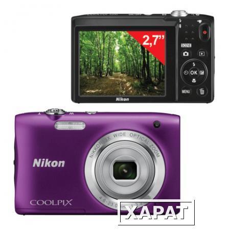 Фото Фотоаппарат компактный NIKON CoolPix А100, 20,1 Мп, 5x zoom, 2,7" ЖК-монитор, HD, фиолетовый