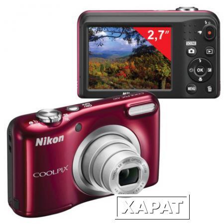 Фото Фотоаппарат компактный NIKON CoolPix А10, 16,1 Мп, 5х zoom, 2,7" ЖК-монитор, HD, красный
