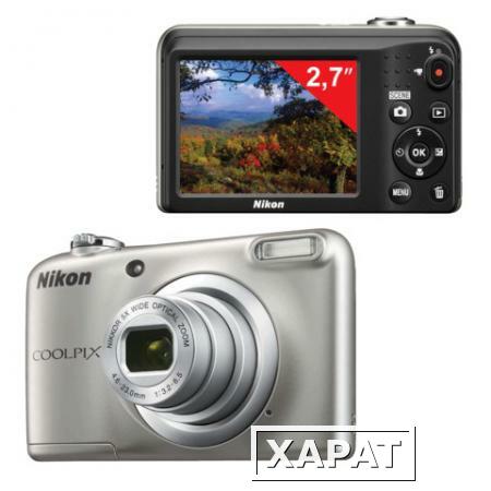 Фото Фотоаппарат компактный NIKON CoolPix А10, 16,1 Мп, 5х zoom, 2,7" ЖК-монитор, HD, серебристый