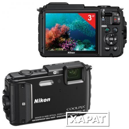 Фото Фотоаппарат компактный NIKON CoolPix AW130, 16 Мп, 5хzoom, 3" ЖК-монитор, Full HD, водонепроницаемый, черный