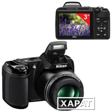 Фото Фотоаппарат компактный NIKON CoolPix L340, 20 Мп, 28х zoom, 3" ЖК-монитор, Full HD, черный