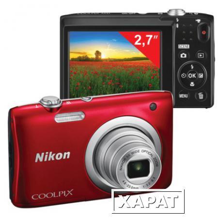 Фото Фотоаппарат компактный NIKON CoolPix А100, 20,1 Мп, 5x zoom, 2,7" ЖК-монитор, HD, красный