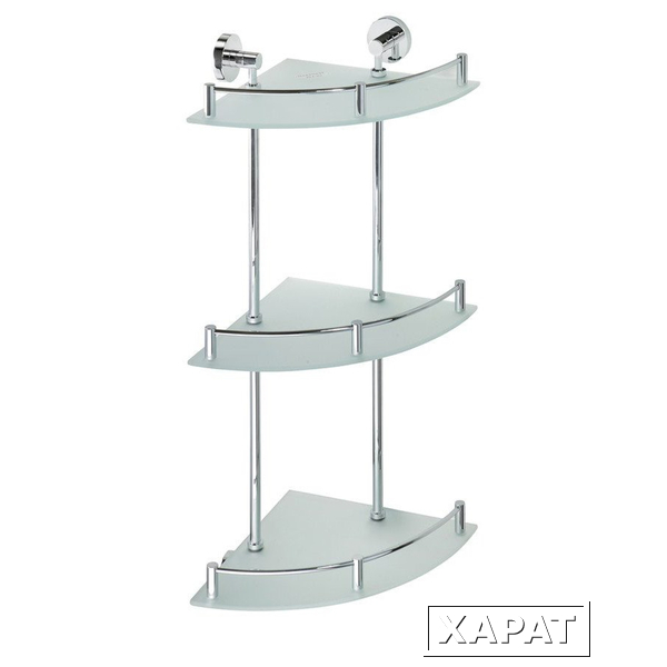 Фото Sapho X-Round XR606 Полка X-ROUND металлическая, стеклянная, угловая, тройная, с бортиком, хром