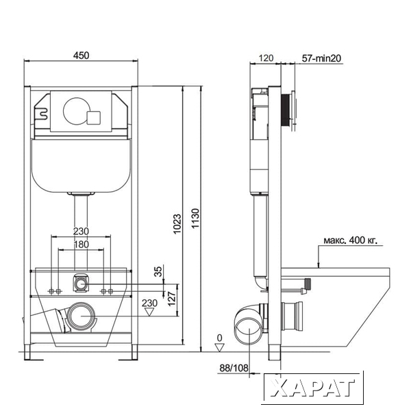 Фото Инсталляция Aquanika Basic 10.702.450.02.10 для подвесного унитаза, клавиша(хром), крепеж, шумоизоля