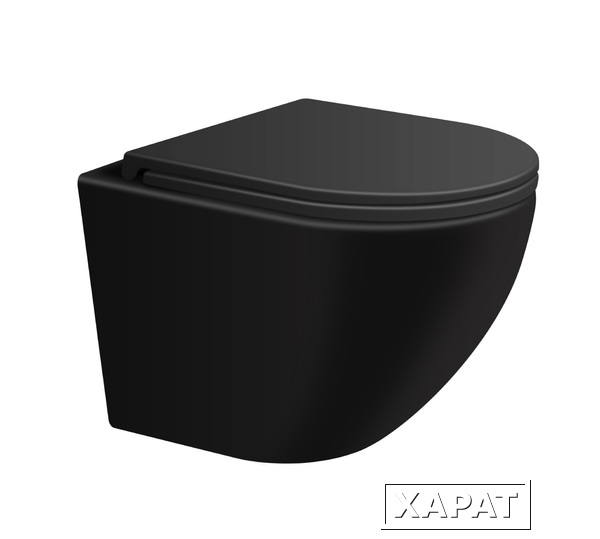 Фото Подвесной безободковый унитаз с сиденьем микролифт Avimano Emotion 1000022, цвет черный матовый