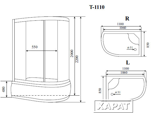 Фото Timo Standart T-1110 L душевая кабина (110*85*220), шт